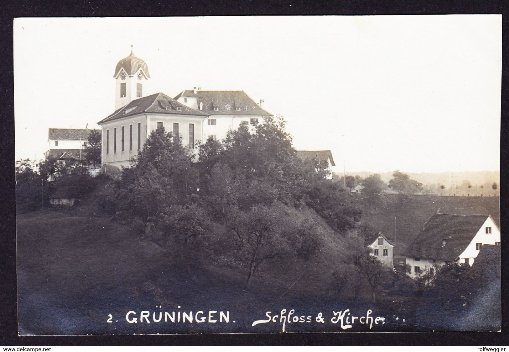 um 1900 ungelaufene Foto AK: Schloss und Kirche, Grüningen.