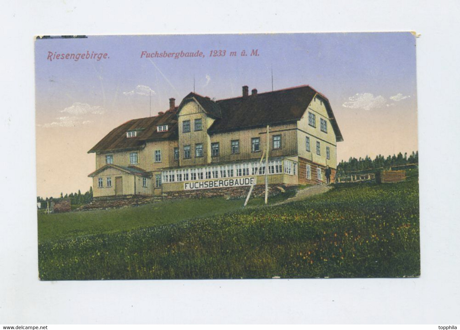 um 1910 ungebraucht Farbkarte Fuchsbergbaude Liščí bouda b. Pec pod Snezkou Riesengebirge