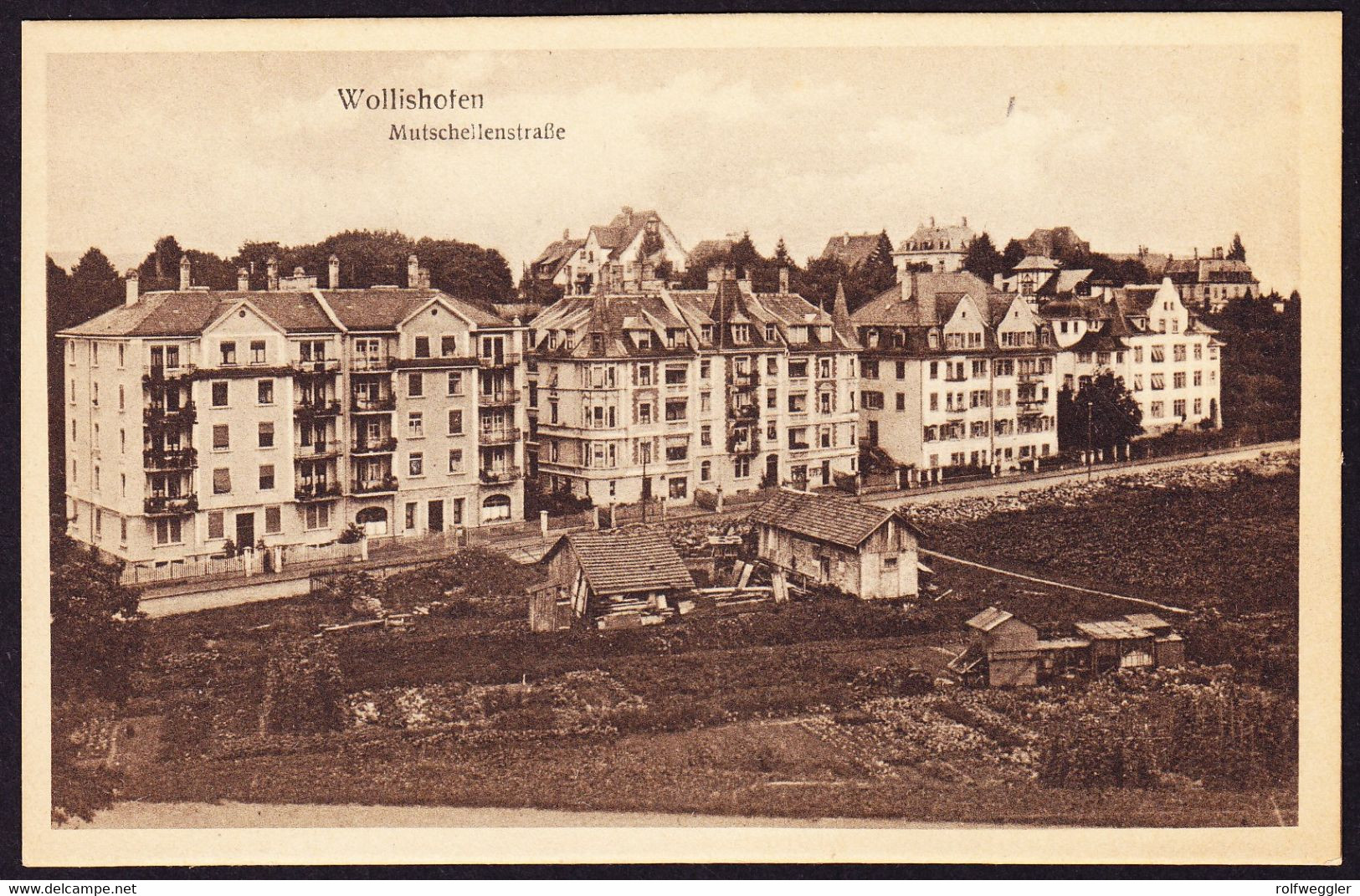 um 1920 ungelaufene AK aus Wollishofen. Mutschellenstrasse