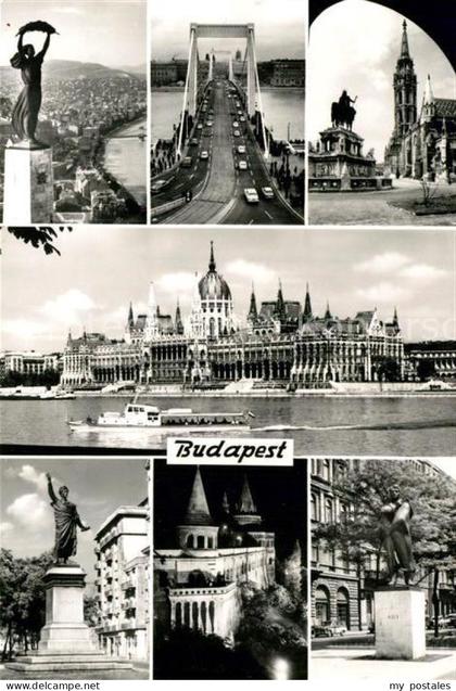 Budapest Teilansichten Bruecke Parlament Statuen