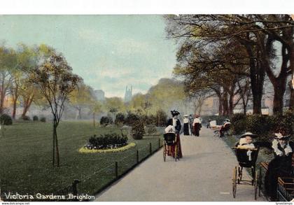 B142 England Brighton 1907 Victoria Gardens Brighton Baby Carriages postcard