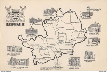 Hertfordshire Old 1971 Car Park Map Postcard