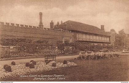 B127 England Hampton Court Palace Tennis Court and Summer Flowers postcard