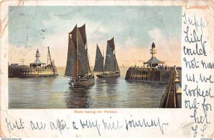 England 1902 Lowestoft Boats Leaving the Harbour vintage postcard