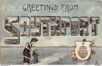 B398 England 1913 Greetings from Southport vintage postcard