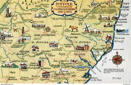 Suffolk UK Karte Suffolk with Parts of Cambridgeshire and Essex