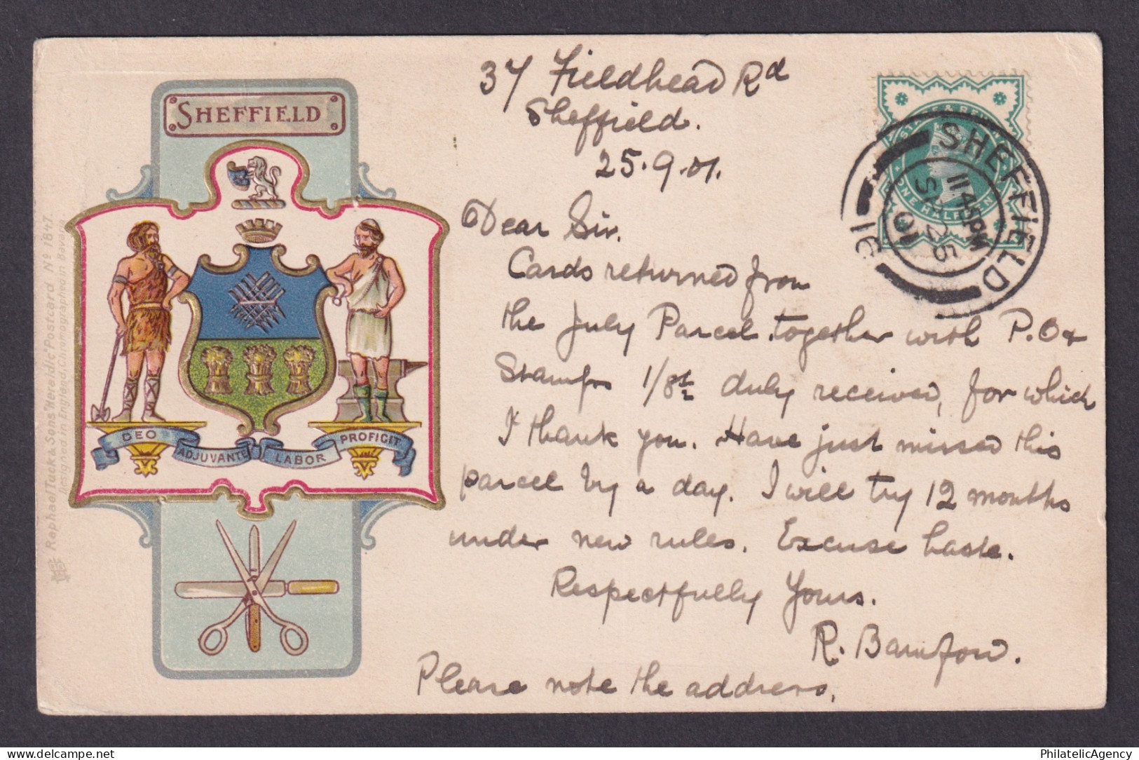 UNITED KINGDOM, Postcard 1901, Sheffield, Coat of arms