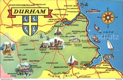 Durham UK Map of Durham County Wappen Landkarte