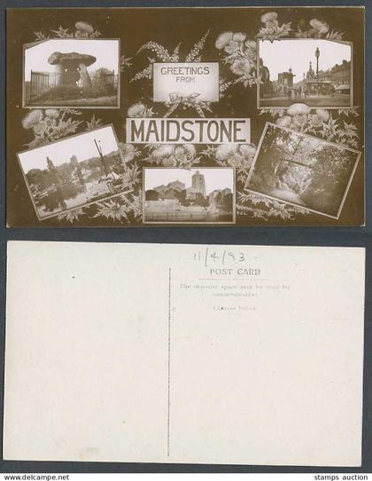 Maidstone Old Postcard Kit's Coty House, Parish Church Street Scene Bridge Boats