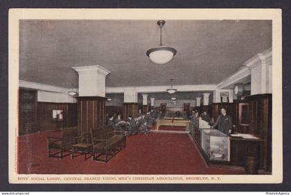 Postcard, United States, Brooklyn NY, Foyer, Central Branch YMCA