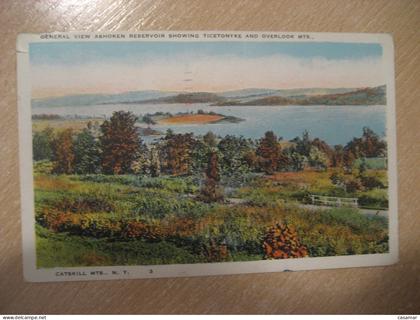 CATSKILL MOUNTAINS New York Catskills Ashoken Reservoir Ticetonyke Overlook cancel 1935 to Sweden postcard USA