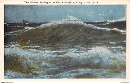 B525 US Waves Roll in at Far Rockaway Long Island New York vintage postcard