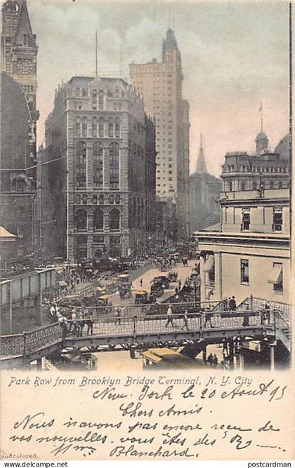 Usa - NEW YORK CITY - Park Row from Brooklyn Bridge Terminal - Publ. The Rotograph Co. 185 Watercolored