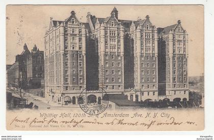 Whittier Hall, 120th St. & Amsterdam Ave. NYC old postcard travelled 1903 to Esseg (Osijek - Croatia) b190601