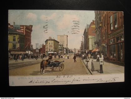 UTICA New York East Genesee Street cancel 1905 to Sweden stage coach stagecoach postcard USA