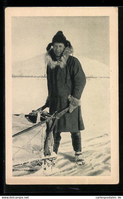 AK Alaska, AK, Missionar mit seinem Schlitten