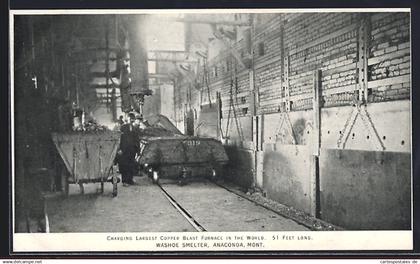 AK Anaconda, MT, Washoe Smelter, Charging Largest Copper Blast Furnaces in the World