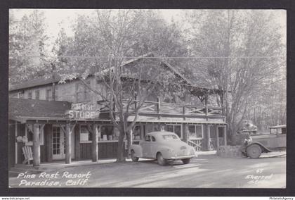Vintage postcard RPPC USA Paradise CA California Pine Rest Resort Store Cars