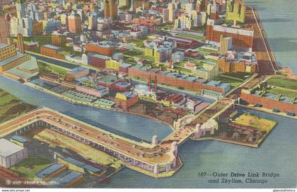 USA 1960 superb mint coloured pc "Outer Drive Link Bridge and Skyline, CHICAGO"