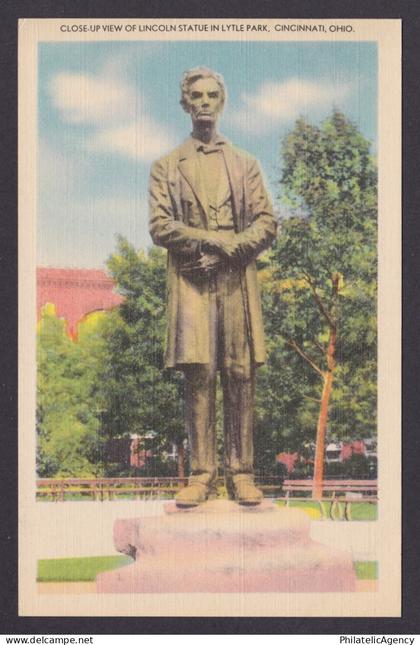 Postcard, United States, Cincinnati OH, Lincoln Statue in Lytle Park