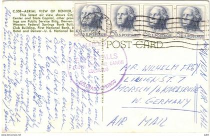 USA - Colorado - Colorado Springs - Aerial view of Denver - Mailed at Seven Falls - Carte postale pour Allemagne - 1964