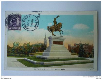 FALL  RIVER  (MASS.)  :  LA FAYETTE  Statue  -  Carte couleur