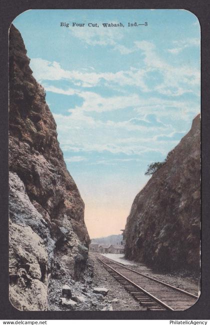 Vintage postcard USA Wabash IN Indiana Big Four Cut Railroad Train Tracks