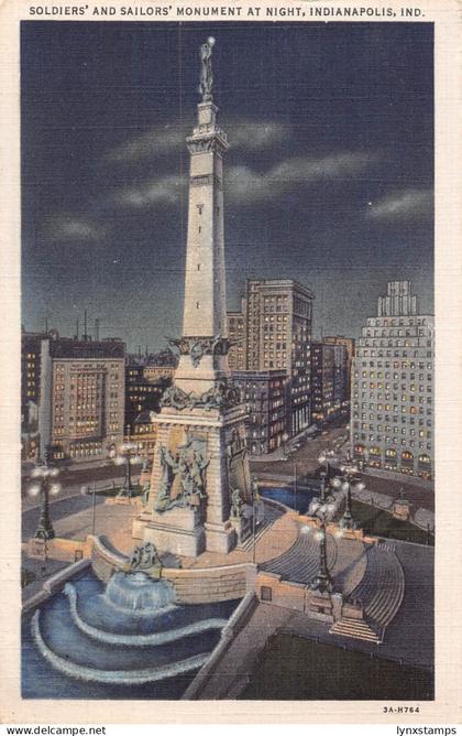 A972 US Soldiers and Sailors Monument at Night Indianapolis Indiana postcard