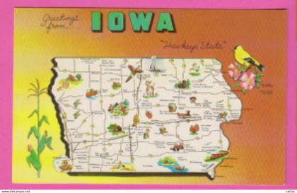 ÉTATS-UNIS - GREETINGS FROM IOWA "HAWKEYE STATE" -SALUTATIONS DE L'IOWA, « L'ÉTAT DE L'HAWKEYE » - carte géographique