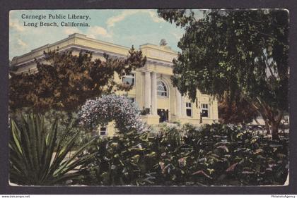 Vintage postcard USA Long Beach CA Carnegie Public Library Building Architecture