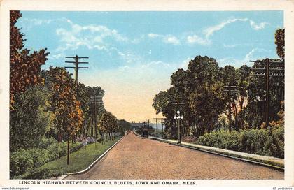B517 US Lincoln Highway btw Council Bluffs Iowa and Omaha Nebraska postcard