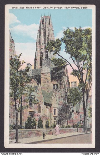 Vintage postcard USA New Haven CT Harkness Tower Yale University Library St