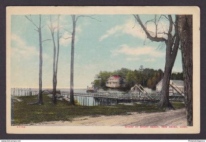 Vintage postcard USA New Haven CT Wharf Pier Waterfront View Beach