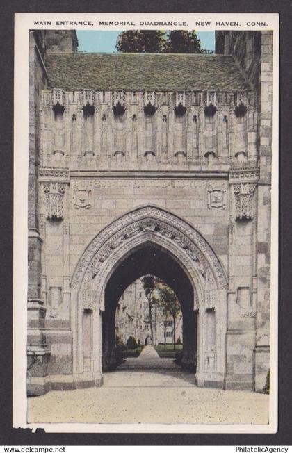 Vintage postcard USA New Haven CT Yale Memorial Quadrangle Entrance 1920s