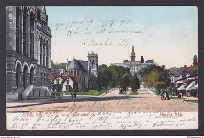 Postcard, United States, Omaha NE, Capitol Avenue Looking West From 16th St
