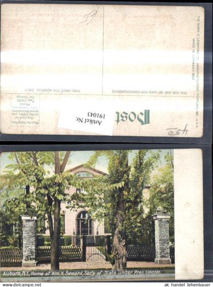 191043,New York Auburn Home of Wm. H. Seward Secy of State under President Lincoln