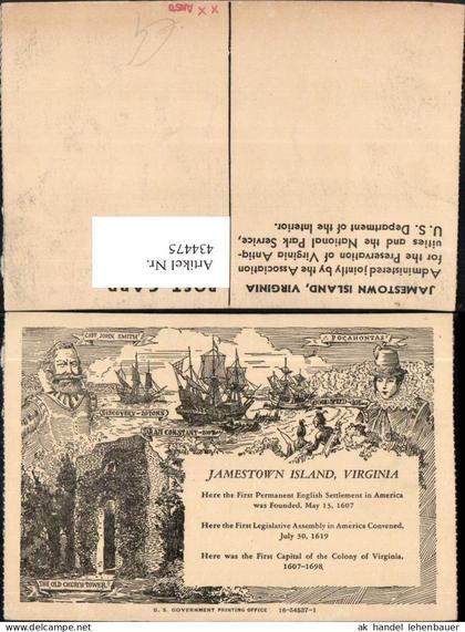 434475,Künstler AK Virginia Jamestown Island Segelschiffe Church Tower Mehrbildkarte