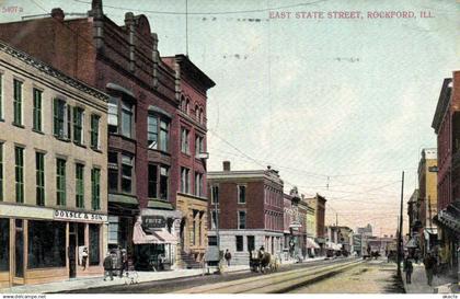 PC US, ILLINOIS, ROCKFORD, EAST STATE STREET, VINTAGE POSTCARD (b8213)