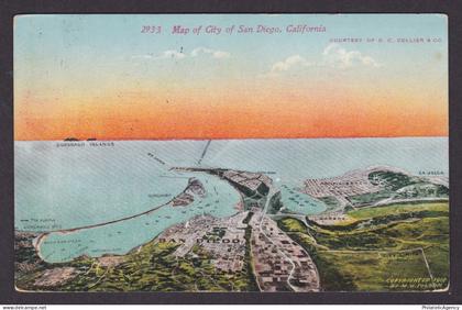 Vintage postcard USA San Diego CA California Birdseye View Map General view