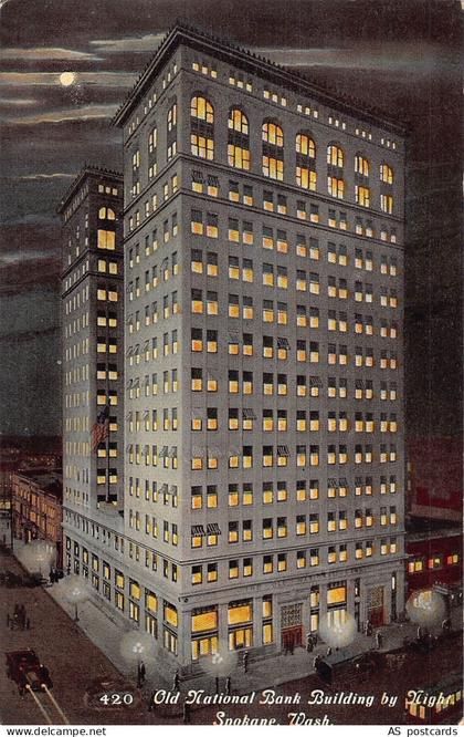 B669 US Old National Bank Building by Night Spokane Washington postcard