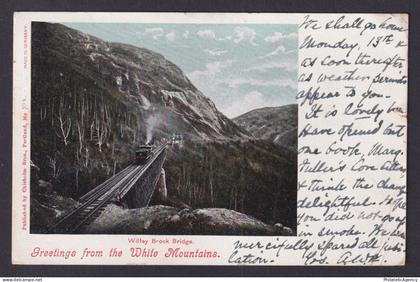 Vintage postcard USA White Mountains New Hampshire Willey Brook Train Bridge