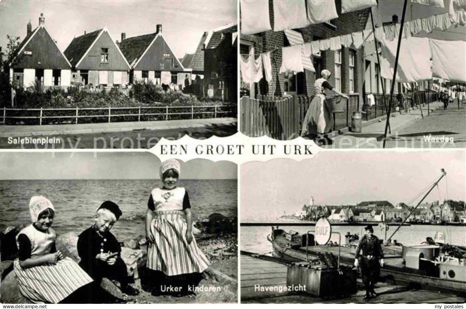 Urk Salebienplein Kinder in Tracht Hafen Wardeg