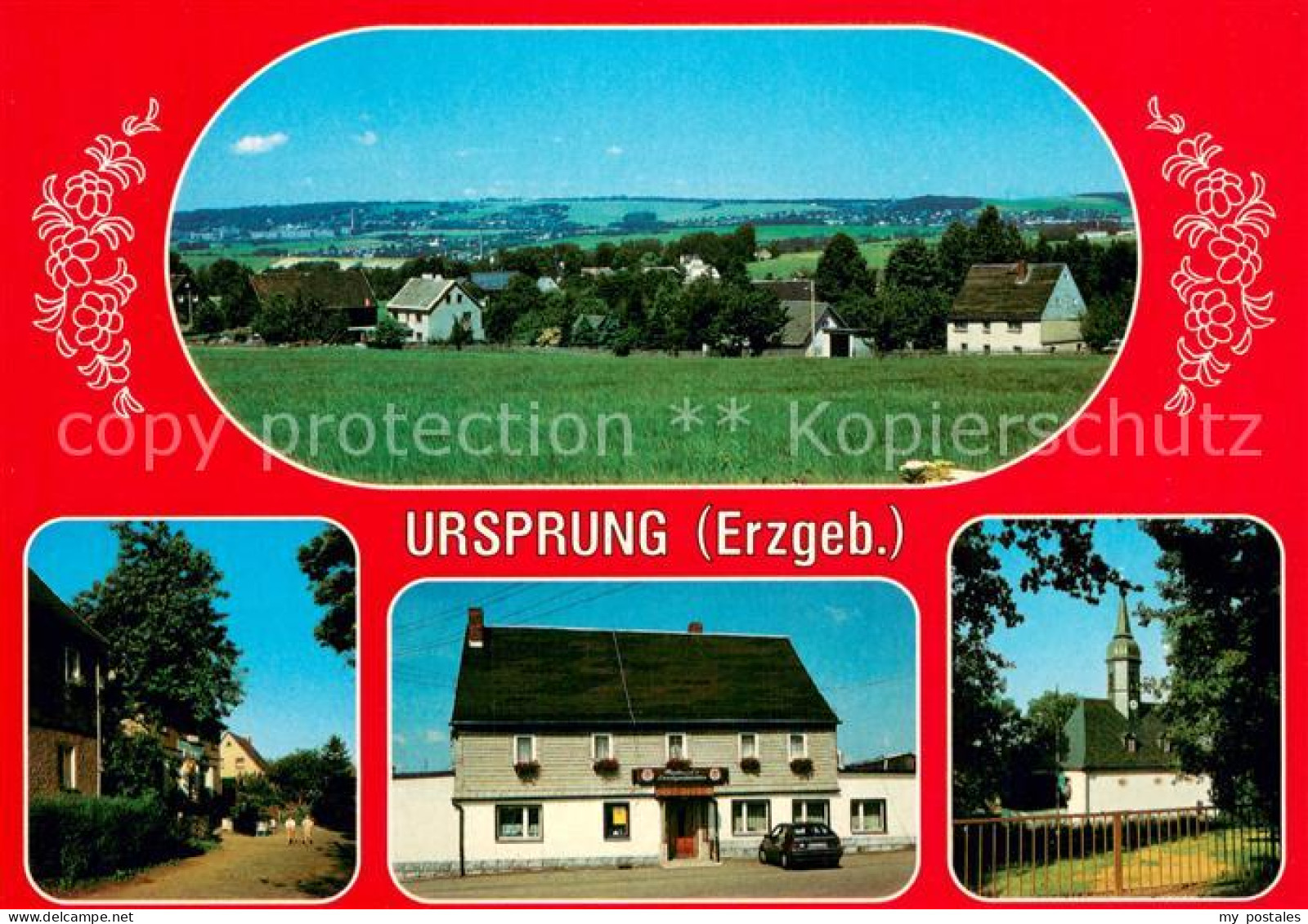 Ursprung Erzgebirge Panorama Ortsmotiv Reisslands Landgaststaette Kirche