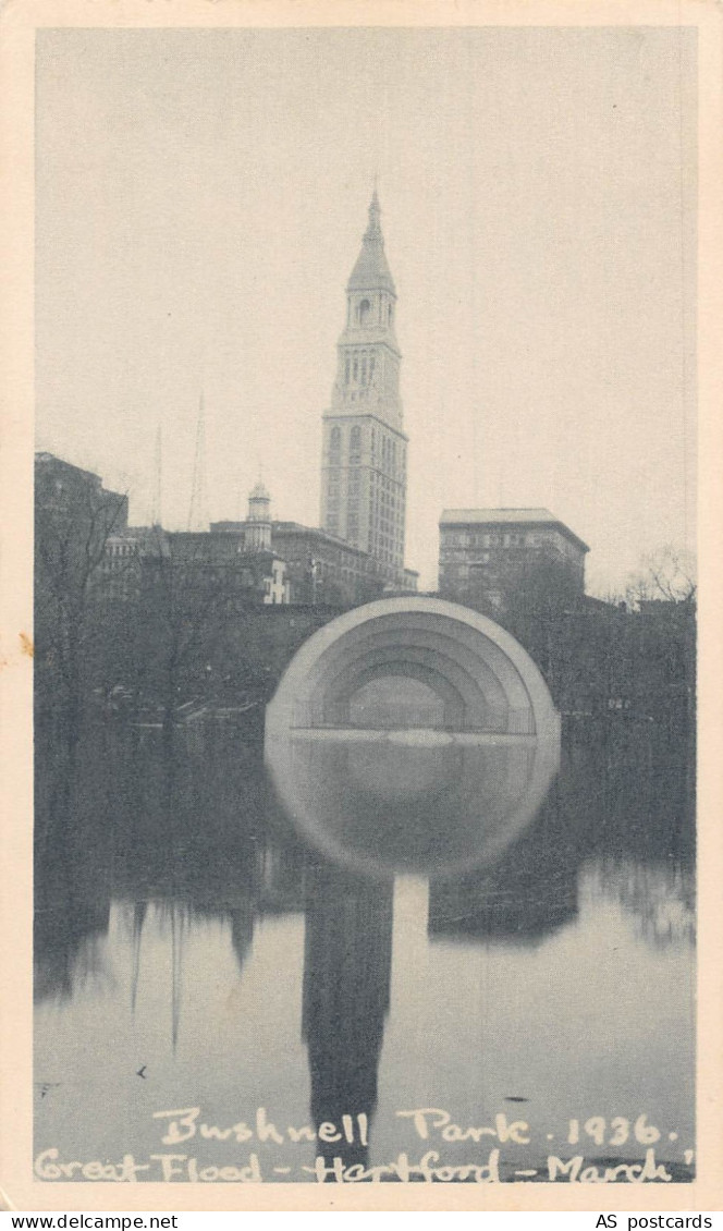 US Bushnell Park Hartford Connecticut Disaster Flood 1936 postcard B954