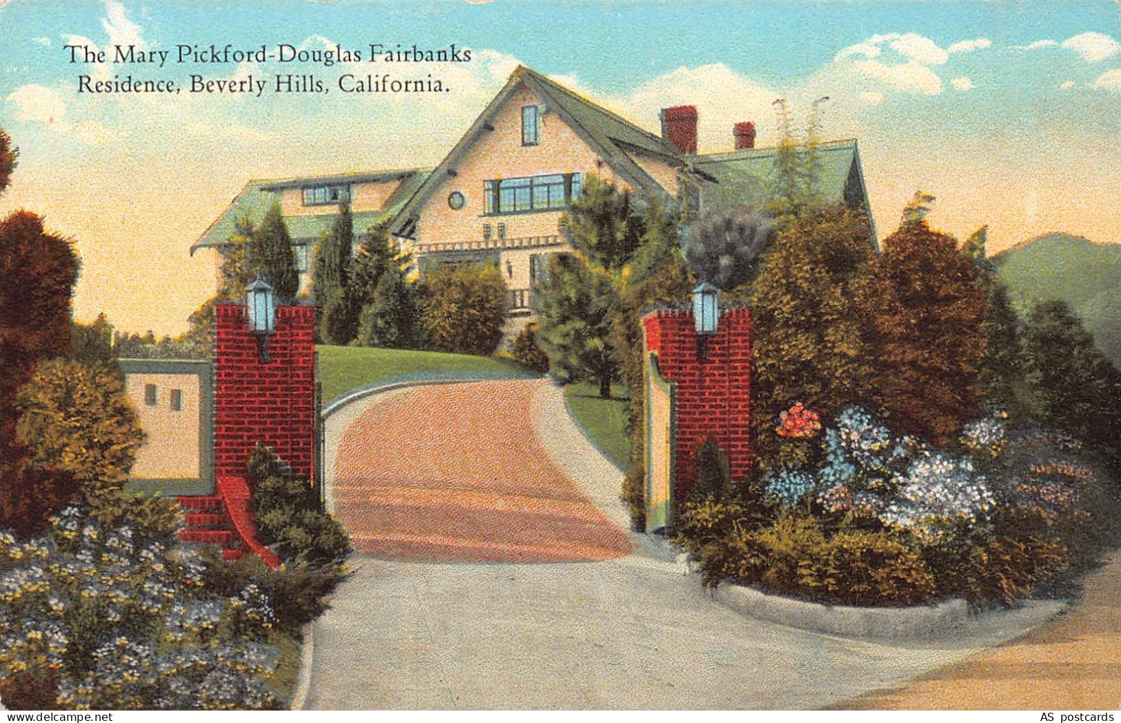 US California Beverly Hills Mary Pickford Fairbanks Residence postcard B953