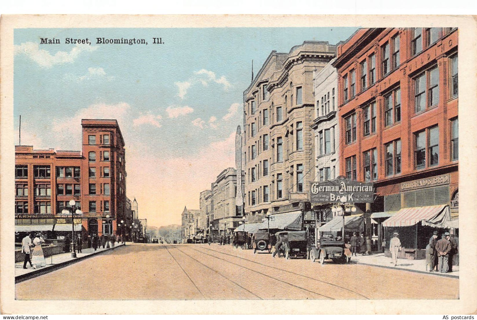US Illinois Bloomington Main Street German American Bank vintage postcard B960