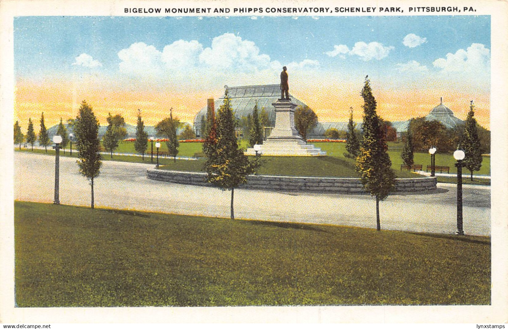 US Pennsylvania Pittsburgh Bigelow Monument Phipps Conservatory vintage postcard