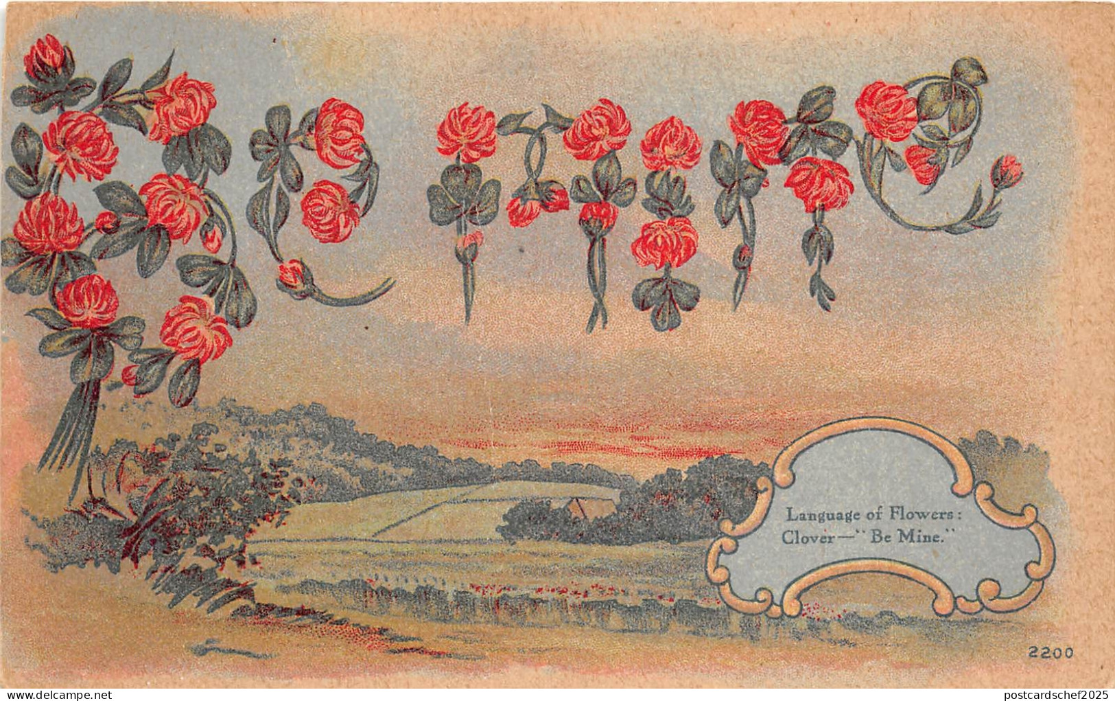 US21 USA postcard 1909 PA Fisher Pennsylvania Language of flowers Clover be mine