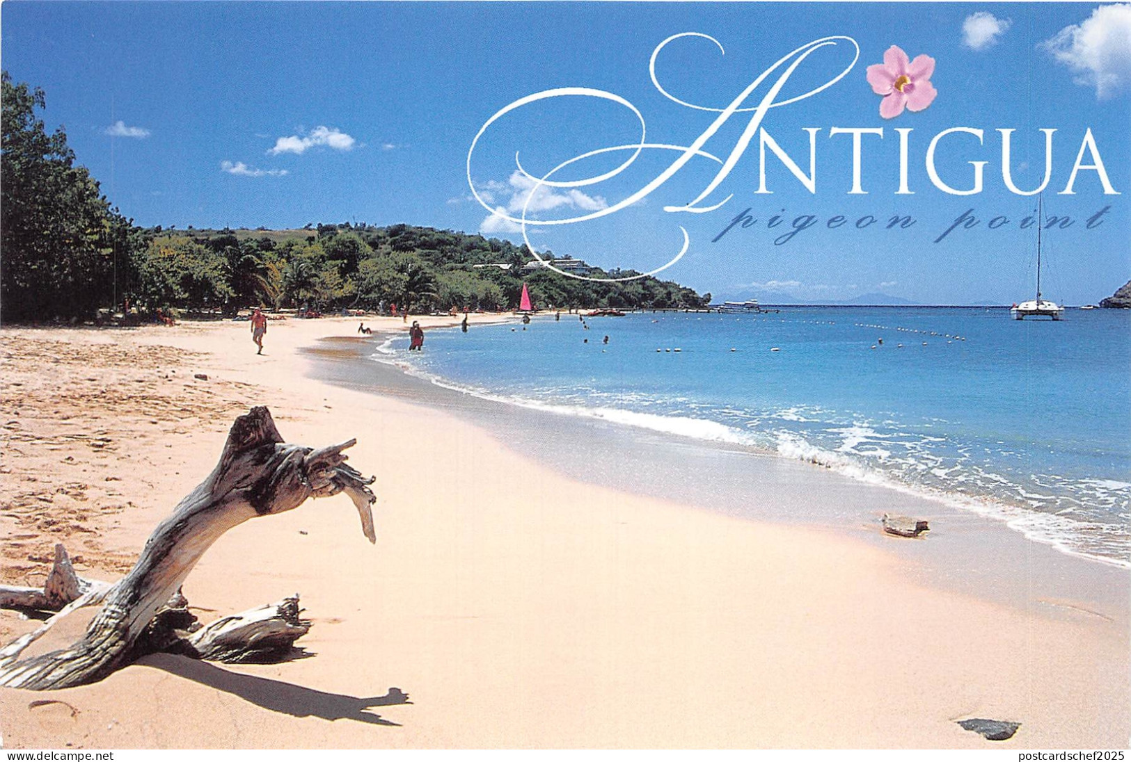 US40 postcard Antigua West Indies pigeon Point beach 1968 palm tree