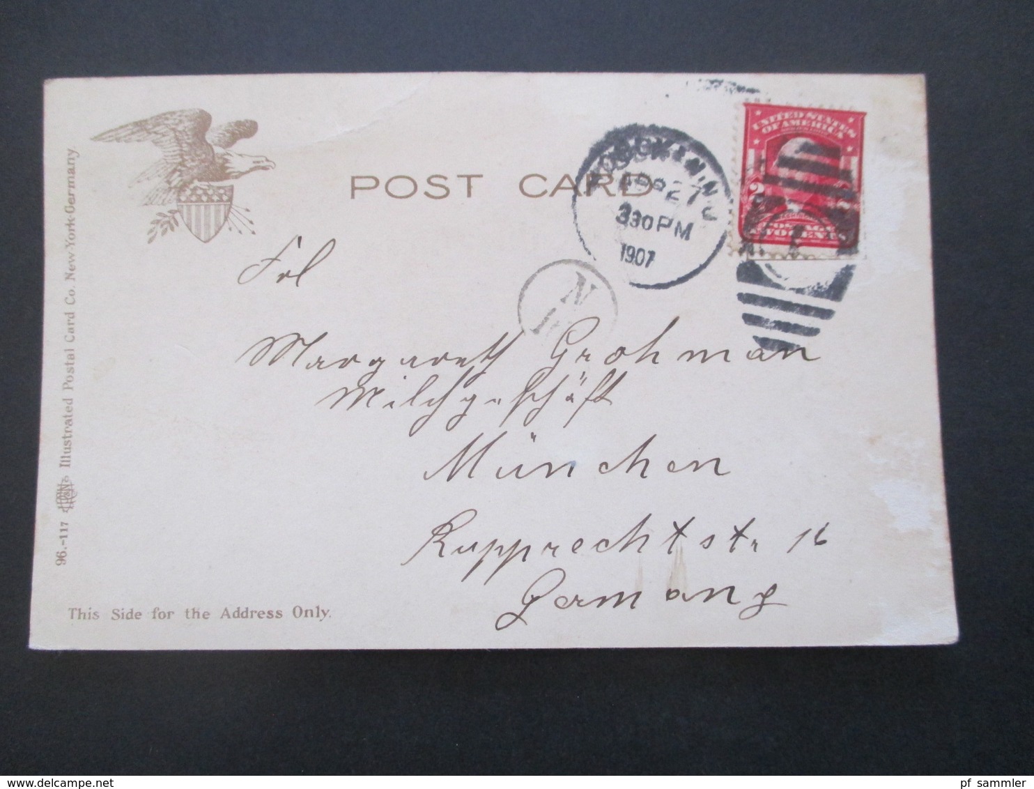 USA 1907 PK East River and Brooklyn Bridge, New York nach München gesendet